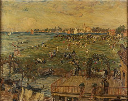 FERRUCCIO SCATTOLA Venezia 1873 - Roma 1950 Lido di Venezia Olio su tela, cm...