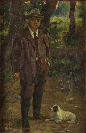 ALESSANDRO MILESI Venezia 1856 - 1945 Uomo con Stivali, 1926 Olio su tavola,...