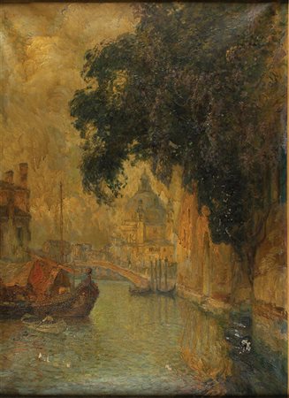 CAMILLO BORTOLUZZI Treviso 1868 – Dolo 1933 Scorcio di Calle con bouganville,...