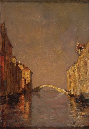 NELLO MOTTA Venezia 1901 - 1986 Rio dei Mendicanti Venezia Olio su tavoletta,...