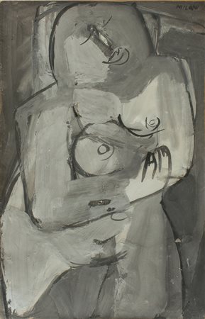 UMBERTO MILANI Milano 1912 - 1969 Donna, 1955 ca. Tempera e olio su...