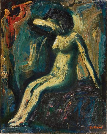 MARIO SIRONI Sassari 1885 – Milano 1961 Figura di donna, 1950 Olio su tela,...