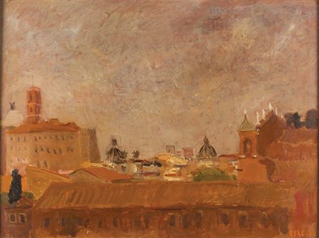 CARLO QUAGLIA Terni 1903 - Roma 1970 Panorama di Roma, 1967 Olio su faesite,...