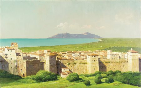 BRUNO CROATTO Trieste 1875 - 1948 Vista di Terracina con monte del Circeo,...