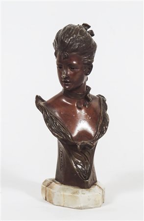 GEORGES VAN DER STATEN (1856-1928) Busto femminile scultura in bronzo di...