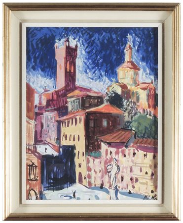 DILVO LOTTI (1914-2009) Scorcio fiorentino 1956 tempera su cartoncino,...