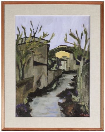 RENZO GRAZZINI (1912-1990) Scorcio di strada olio su tavoletta, firmato, in...