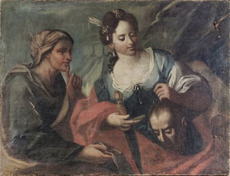 SCUOLA EMILIANA DEL XVII SECOLO Giuditta e Oloferne olio su tela, difetti cm...