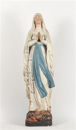 MADONNA DEL ROSARIO scultura in gesso dipinto, firmata, lievi difetti h cm 61...