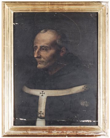 SANTO XVII secolo olio su tavola, in cornice, difetti e cadute di colore cm...