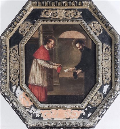 SCUOLA ROMANA DEL XVII SECOLO San Carlo Borromeo e San Filippo Neri olio su...