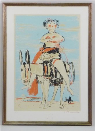 SALVATORE FIUME (1915-1997) Figura a cavallo litografia, es 12/90, firmata,...