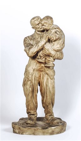 JOAN CARDONA LLADOS (1877-1957) Uomo e bambino gruppo in terracotta, firmato...