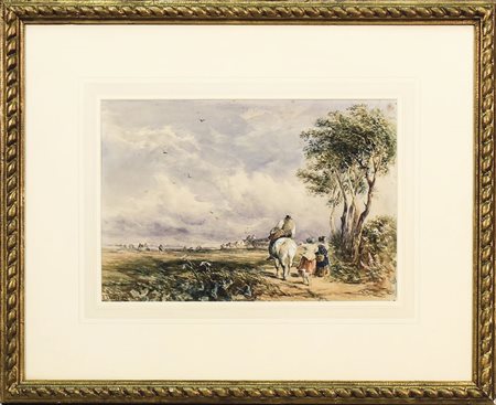 DAVID I COX (1783-1859) Paesaggio campestre con contadini acquerello su...