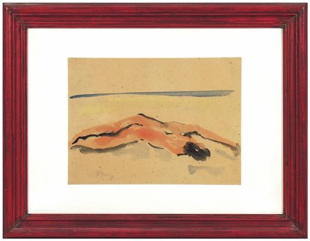 SERGIO SCATIZZI (1918-2009) Paesaggio marino con nudo acquerello su carta,...