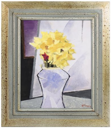 RENZO GRAZZINI (1912-1990) Vaso con fiori olio su tavoletta, firmato, in...