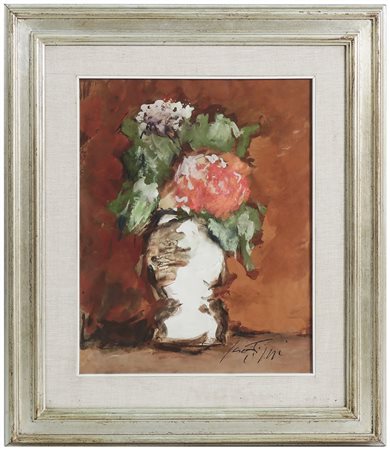 SERGIO SCATIZZI (1918-2009) Vaso con fiori tempera su carta, firmato, in...