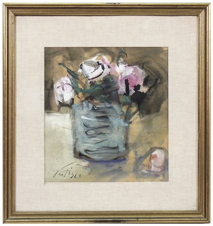 SERGIO SCATIZZI (1918-2009) Vaso con fiori tempera su carta, firmato, in...