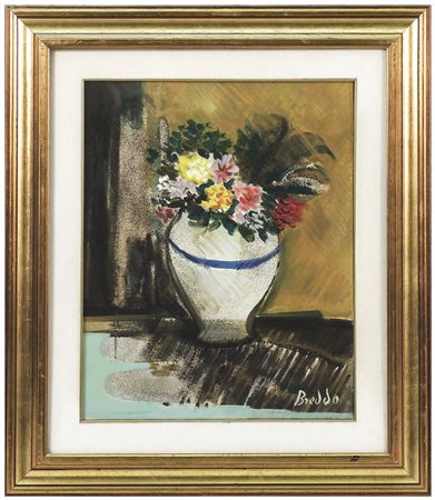 GASTONE BREDDO (1915-1991) Vaso con fiori olio su tela, firmato, in cornice...