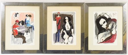 BRUNO PAOLI (1915-2005) Composizioni con figure 1975 serie di tre tecniche...