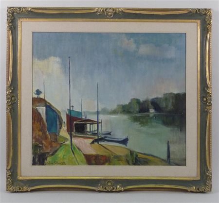 SILVIO POLLONI (1888-1972) Paesaggio sull'Arno olio su tela, firmato, in...