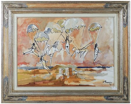 MINO MACCARI (1898-1989) Dal cielo 1972 olio su cartone telato, firmato e...