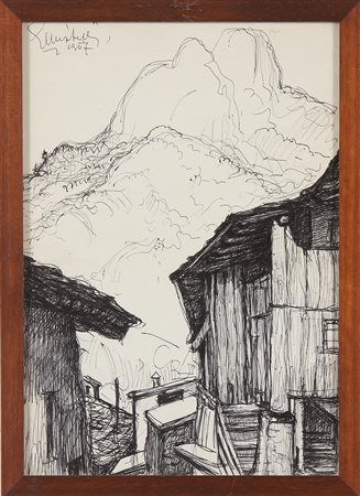 MUSITELLI GIULIO VITO (1901 - 1990) Veduta di montagna. 1967. Biro su carta....