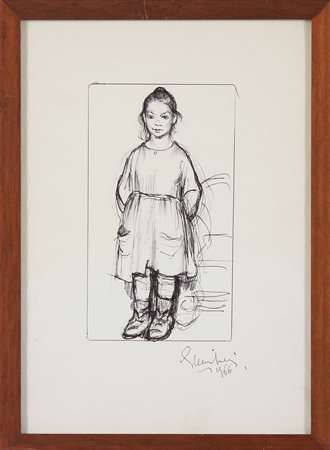 MUSITELLI GIULIO VITO (1901 - 1990) Figura di bambina. 1966. Biro su carta....