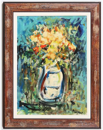 PREGNO ENZO (1898 - 1972) Vaso di fiori. Olio su tavola. Cm 50,00 x 70,00....