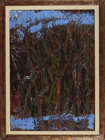 GIUNNI PIERO (1912 - 2000) Nel bosco invernale. 1988. Olio su tela . Cm 70,00...