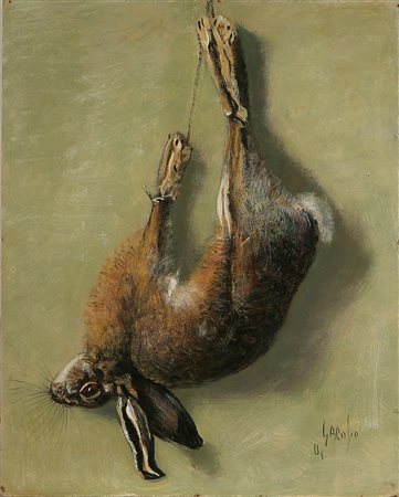 GAROSIO OTTORINO (1904 - 1980) Lepre. Olio su faesite. Cm 58,00 x 73,00.