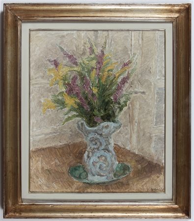 DE AMICIS CRISTOFORO (1902 - 1987) Fiori nel vaso azzurro. 1973. Olio su tela...