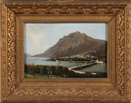 POMA SILVIO (1841 - 1932) Paesaggio del lago di Lugano. Olio su tela...