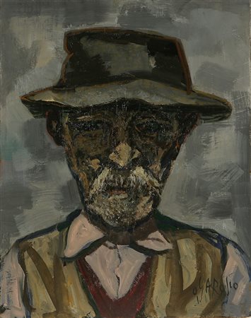 GAROSIO OTTORINO (1904 - 1980) Volto di uomo con barba. Olio su faesite. Cm...