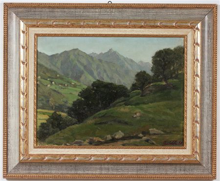 BERTOLOTTI CESARE (1854 - 1932) Paesaggio montano. 1998. Olio su tela . Cm...