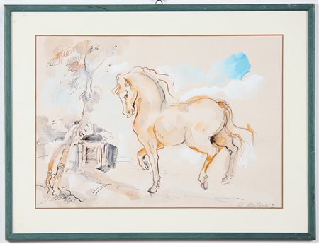 MONTANARI VITO (n. 1934) Cavallo. 1994. Tecnica mista su carta. . Firma e...