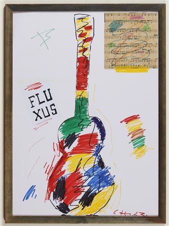 CHIARI GIUSEPPE (1926 - 2007) Chitarra. Tecnica mista e collage su carta. Cm...