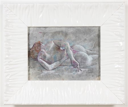 TINDARO CALIA (n. 1956) Nudo di donna. Olio su carta. Cm 30,00 x 23,00. Firma...