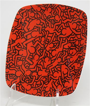 HARING KEITH (1958 - 1990) D' apres. . Porcellana. Cm 19,50 x 19,50. Al retro...