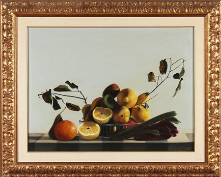 CICCOTTELLI BENIAMINO Cestino con frutta. Olio su tela . Cm 80,00 x 60,00....