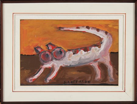 LOFFREDO SILVIO (n. 1921) Gatto. Olio su tavola. Cm 46,00 x 30,00. Firma in...