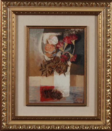 ALBERTO BOLZONELLA (n. 1934) Vaso di fiori. Olio su tela . Cm 30,00 x 40,00....