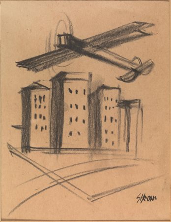 Sironi, Mario(Sassari 1885 &ndash; Milano 1961)AEREO SULLA CITTÀCarboncino su...