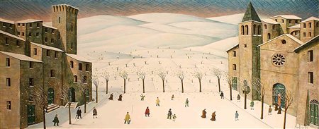 Norberto Proietti (Spello 1927 - 2009), "Inverno", olio su tavola, cm....