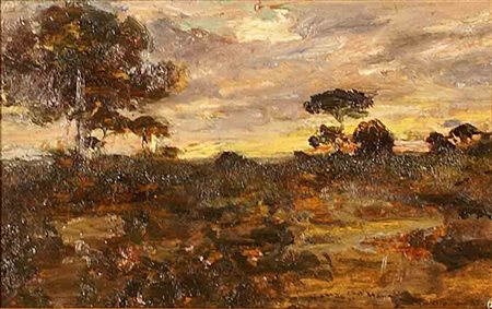 Francisco Pradilla Y Ortiz (Spagna 1848 - 1921), "Paesaggio al tramonto",...