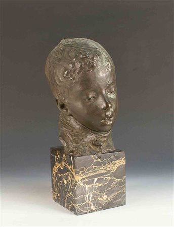 Vincenzo Gemito (Napoli 1852 - 1929), testa di fanciullo, scultura in bronzo...