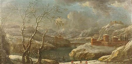 Francesco Foschi, seguace di (fine XVIII secolo), "Paesaggio innevato", olio...