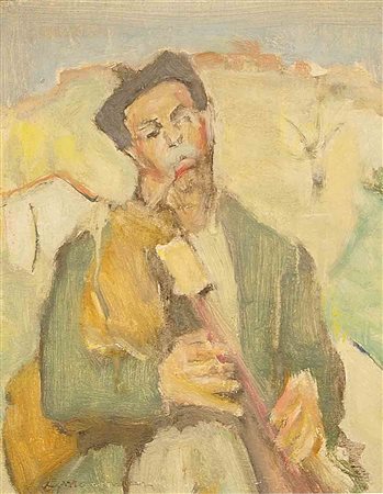 Giuseppe Montanari (Osimo 1889 - Varese 1976), "Pifferaio", olio su...