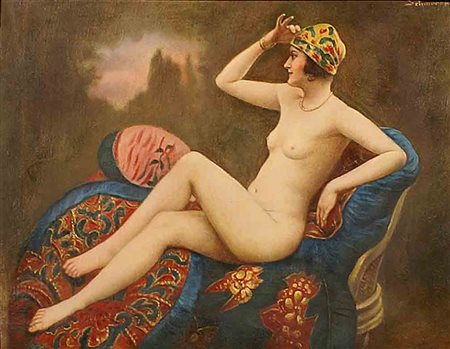 Schinerrer (Inizi del XX secolo), "Nudo femminile", olio su tela, cm. 40x50,...