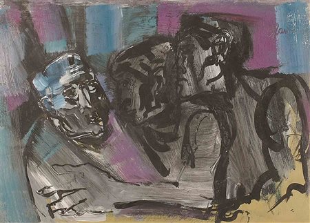 Aldo Borgonzoni (Medicina 1913 - 2004), "Clandestini", acquarello, cm. 38x48,...